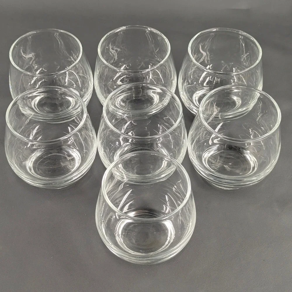 Set of 7 Clear Glass Stemless Snifters Weighted Base Whiskey Brandy Tumblers